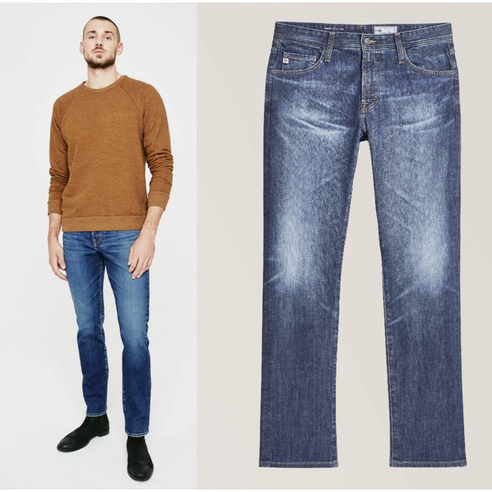 AG Jeans Men's 32x32 Everett Slim Straight Relaxed Fit Whiskered Denim Stretch